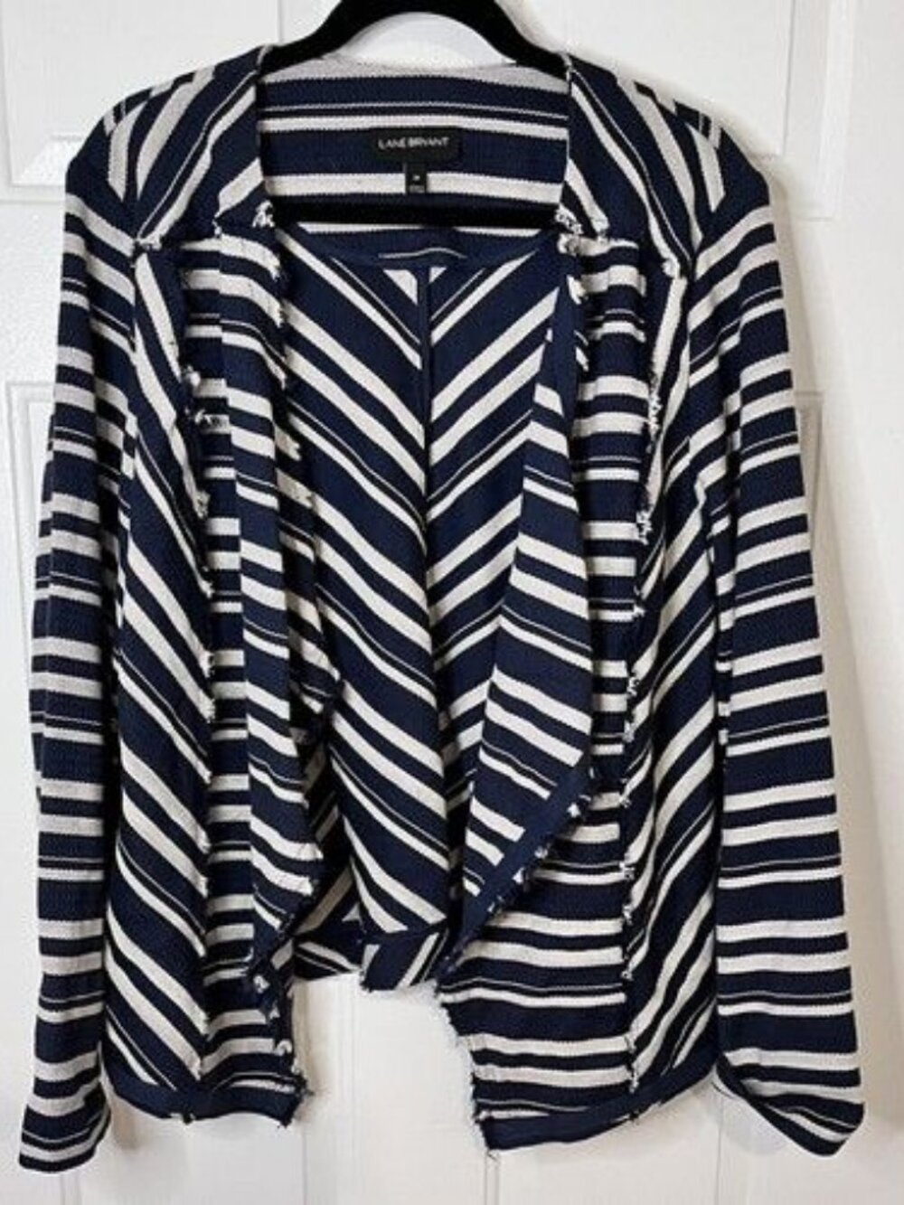 Lane Bryant Navy and White Striped Open Front Cardigan‎